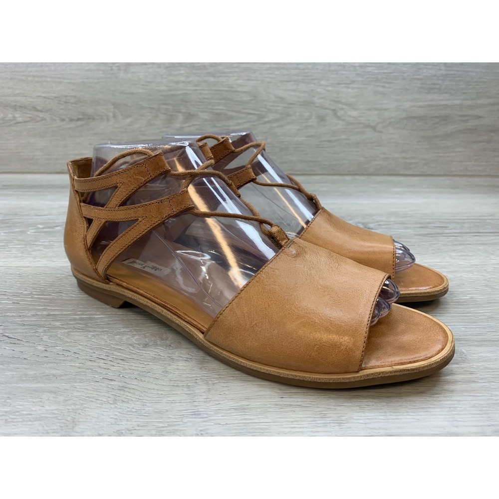 Paul Green Women's Brown Leather Lace Up Gladiator Peep Toe Flat Sandals 8.5